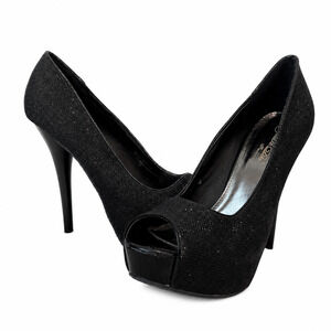 City Chic Collection Black Glitter Peep Toe Platform Stiletto Heels Women’s 9